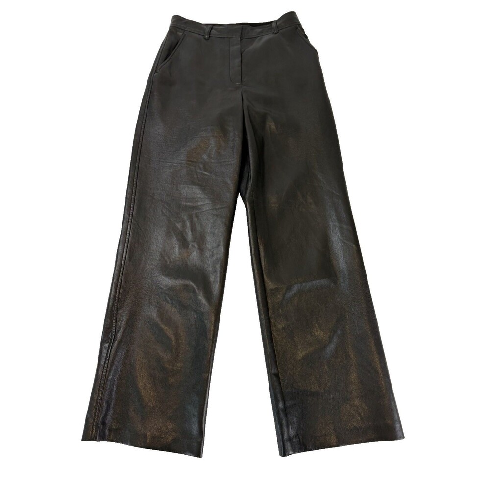 Babaton Aritzia Faux Leather Pants 8 Black High Rise Wide Leg Vegan Leather